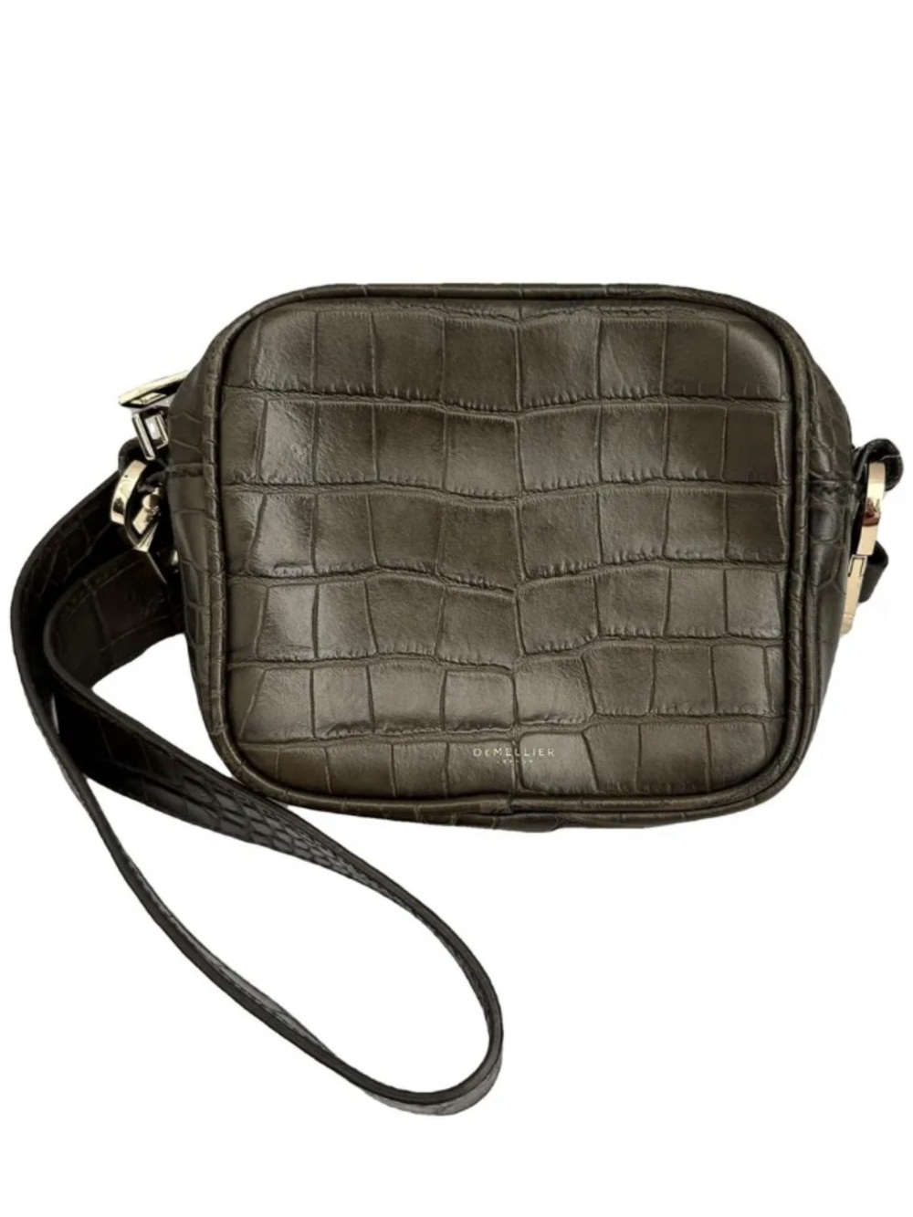 DeMellier Croc-Embossed Dark Green Leather Crossbody